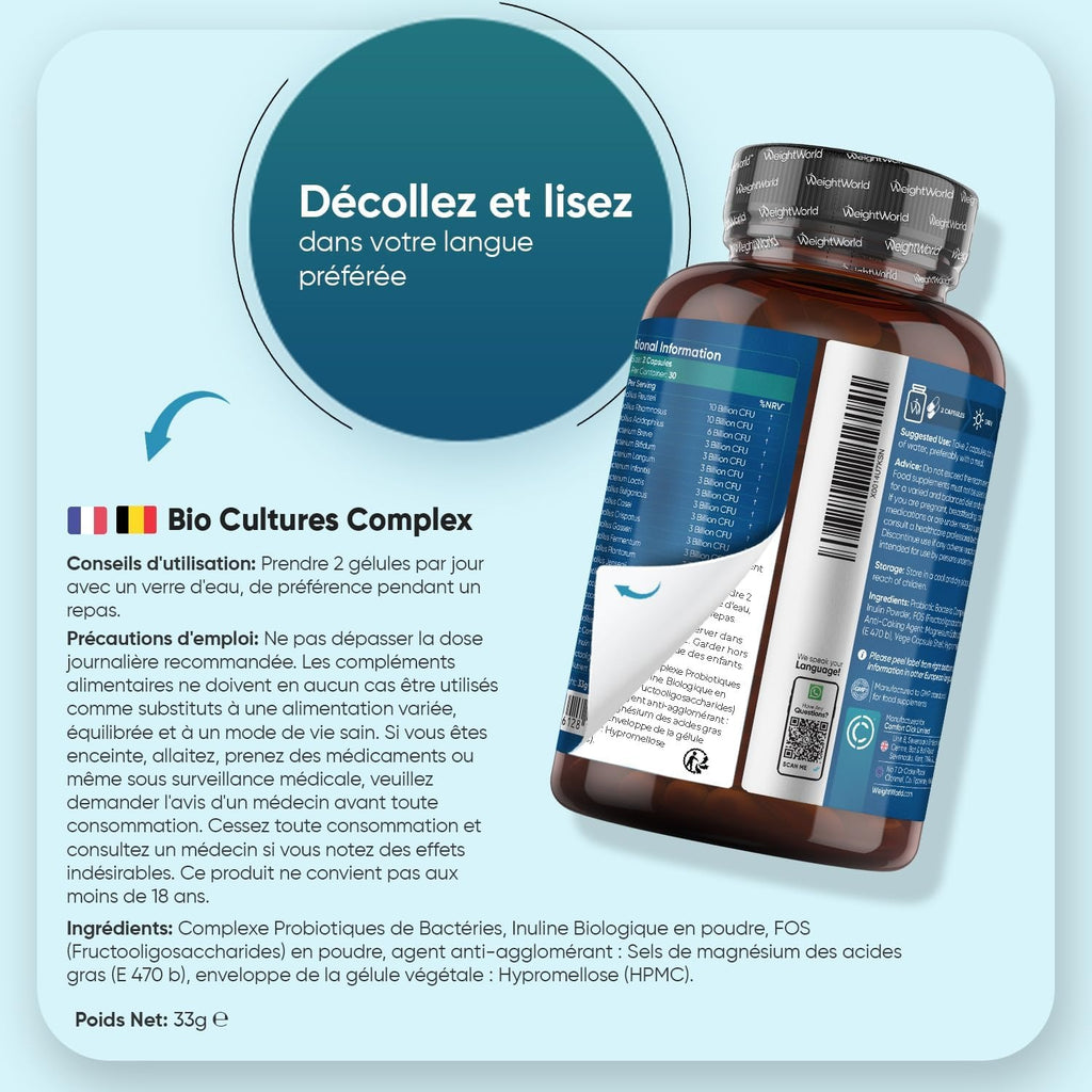 WeightWorld Complexe de cultures biologiques 77 milliards 60 gélules