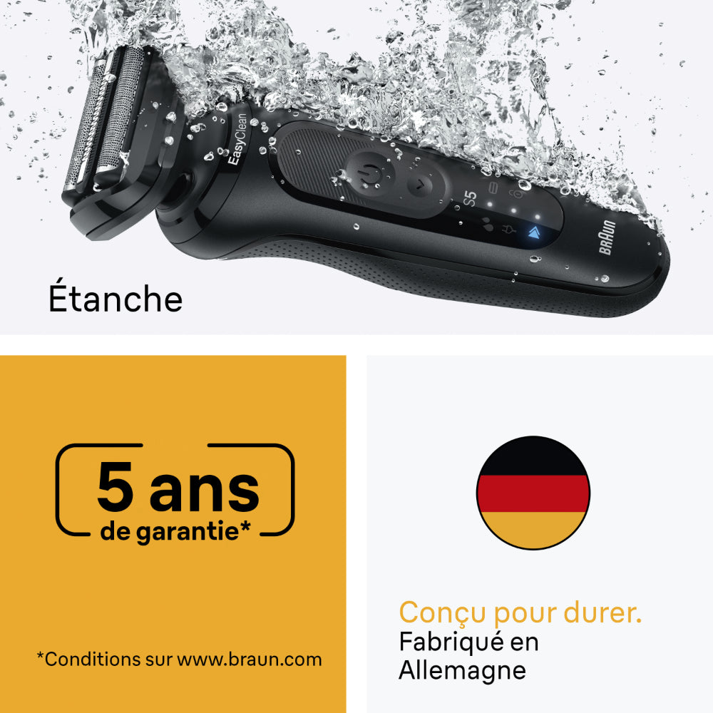 Braun Series 5 52-N1200s - Rasoir Électrique à Grille Rechargeable avec Tondeuse de Précision - 100 % Étanche - Noir