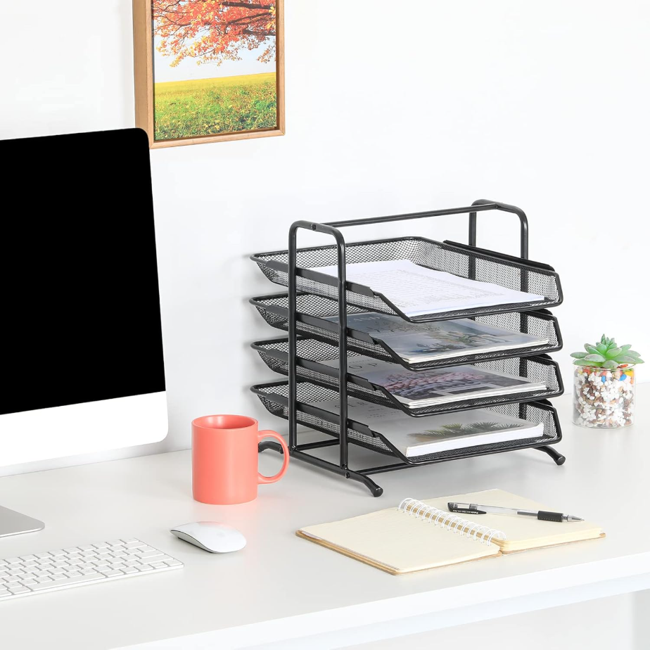 Senhoglb Organisateur de bureau en maille A4 à 4 niveaux - Noir