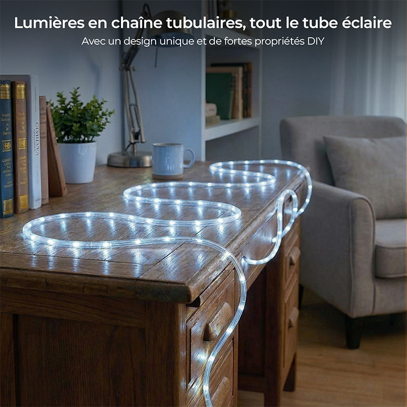 M.TK Guirlande Lumineuse LED Tube Lumineux 10m 100 LED, Blanc Froid et Blanc Chaud, 8 Modes, Luminosité Réglable pour Décoration Intérieure et Extérieure, Fête, Mariage, Noël