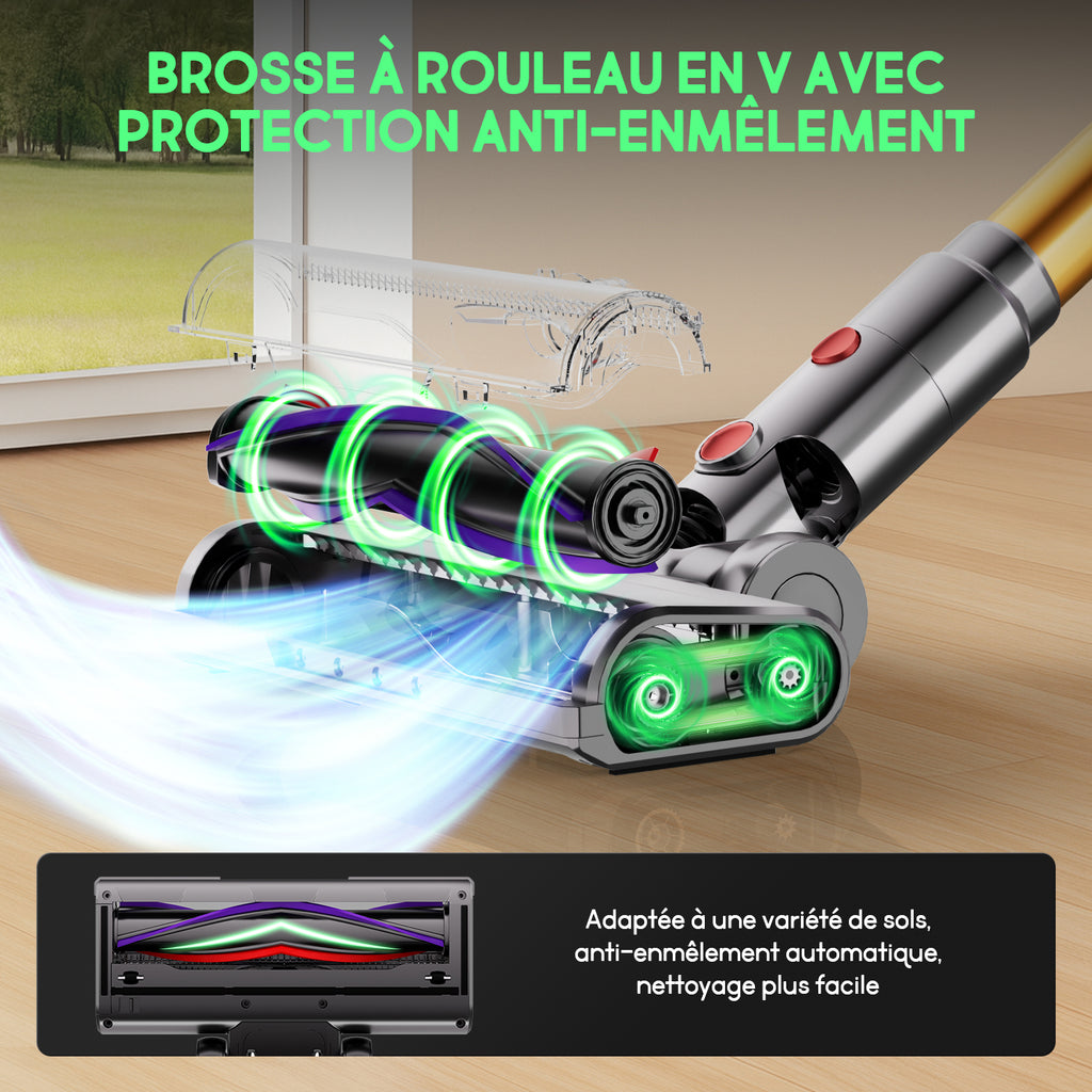Daynee Aspirateur sans fil 65 kPa/70 min avec écran, tuyau de 1 m et brosse anti-enchevêtrement, HEPA*4, pour poils d'animaux, tapis et sols durs