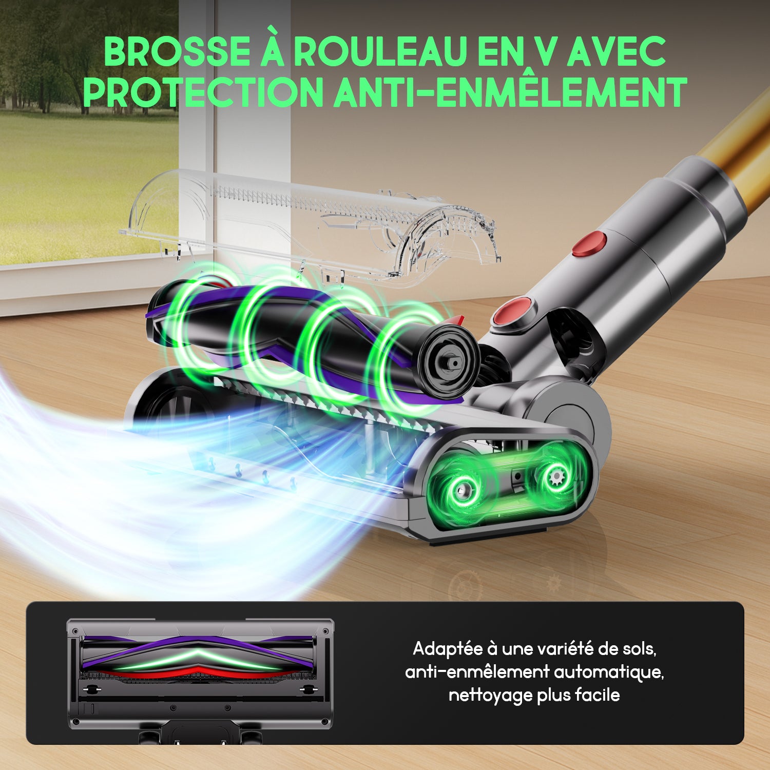 Daynee Aspirateur sans fil 65 kPa/70 min avec écran, tuyau de 1 m et brosse anti-enchevêtrement, HEPA*4, pour poils d'animaux, tapis et sols durs