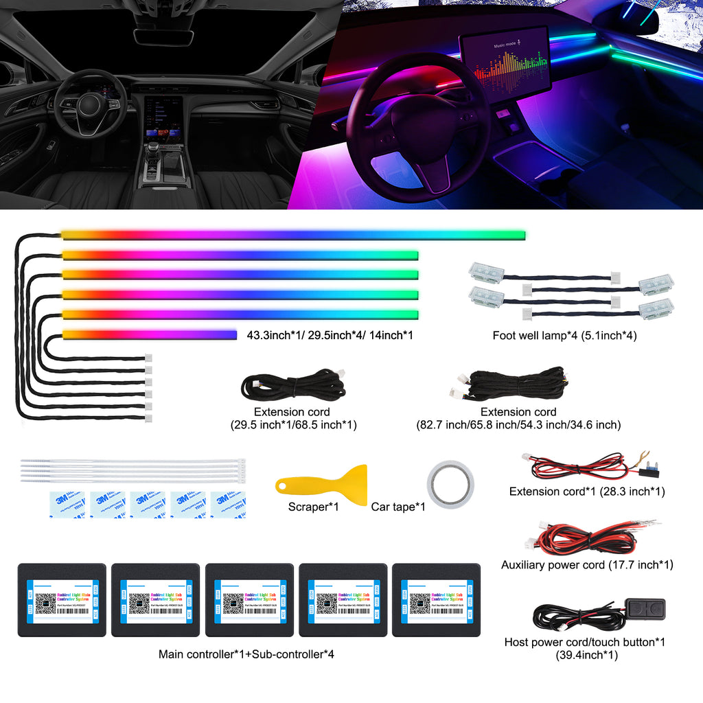 VGETTING Bande lumineuse LED en acrylique pour intérieur de voiture avec application sans fil, Couleur de rêve RVB 10 en 1 avec 175 po 600 LED