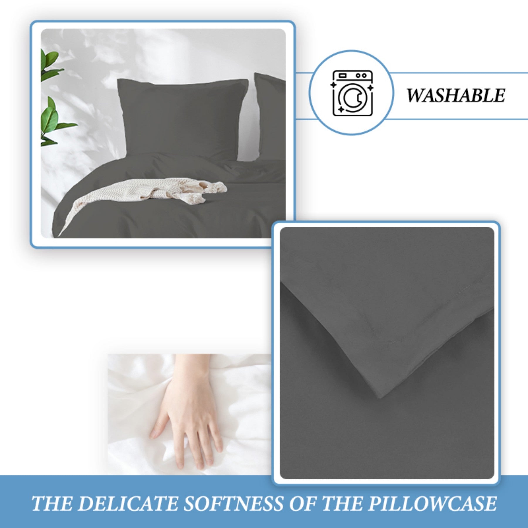 LeBonsoir Parure de lit avec housse de couette 140 x 200 cm et 1 taie d'oreiller 65 x 65 cm - Gris foncé