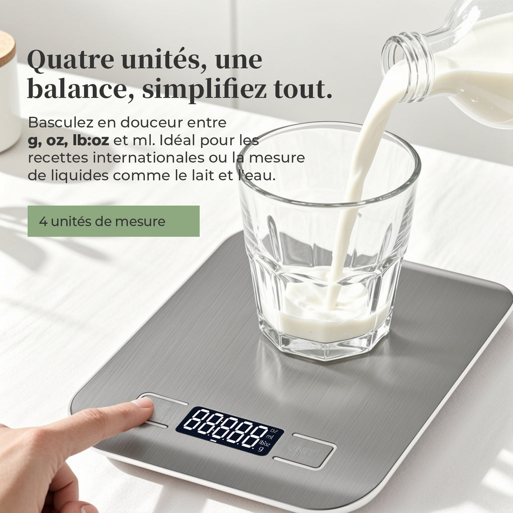 Balance de cuisine électronique Vivreal CFC-03White, capacité de 5 kg/précision de 1 g, commutation multi-unités, panneau anti-empreintes digitales en acier inoxydable, pour une utilisation en cuisine, blanc