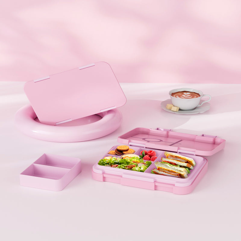 Boîte à lunch bento 5 compartiments Meoky avec double verrou - Rose