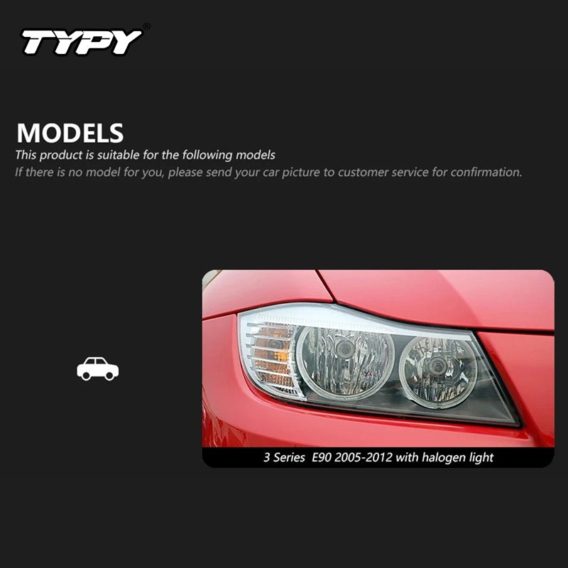 TYPY Projecteur à LED pour BMW E90, feu de projecteur halogène d’origine 2005-2012, phares 320i 325i 318i, DRL, feu de virage, feu de croisement, Angel Eye, objectif de projecteur