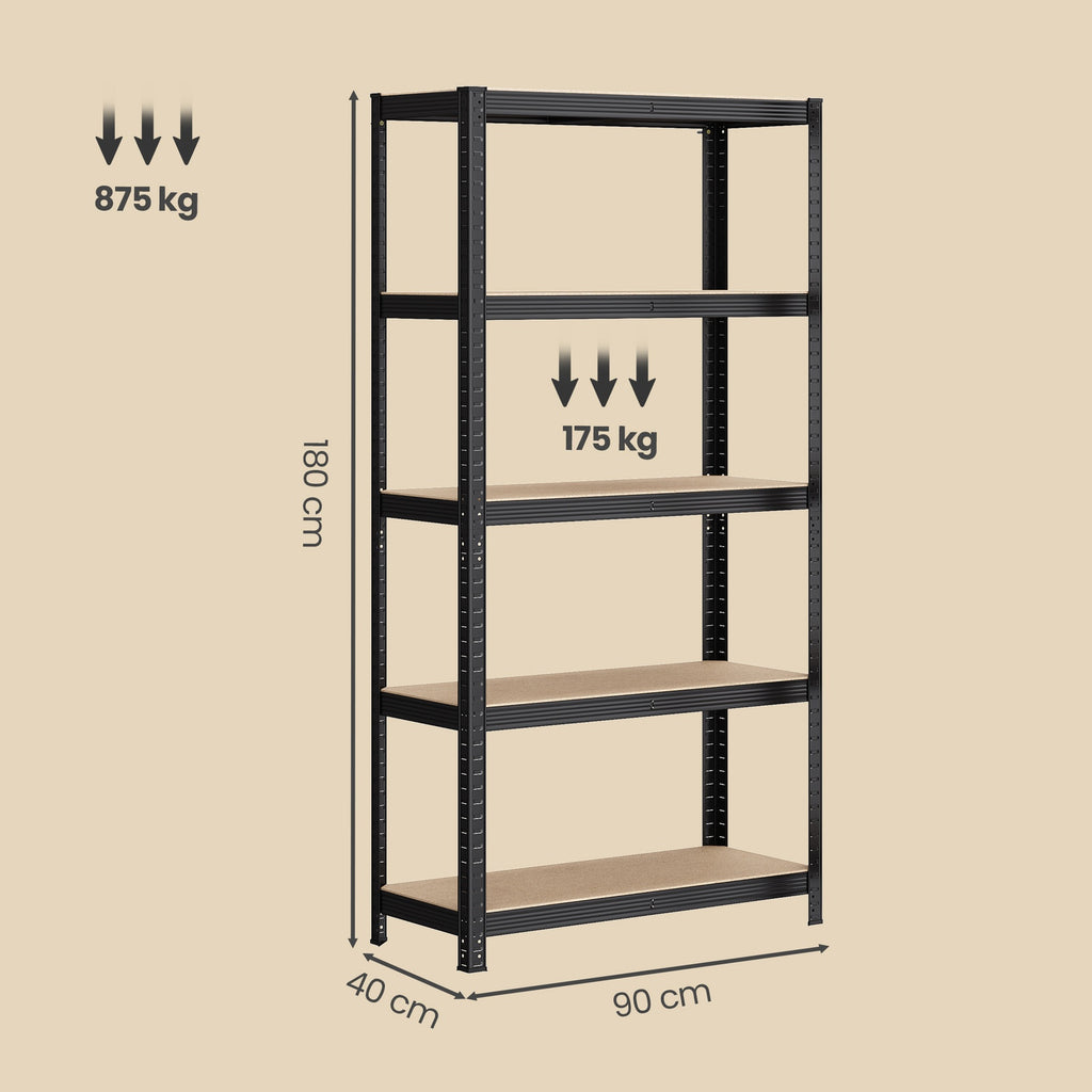 JOYFURNOS Étagère de rangement en acier à 5 niveaux, pour garage et abri de jardin, capacité de charge 875 kg, noir