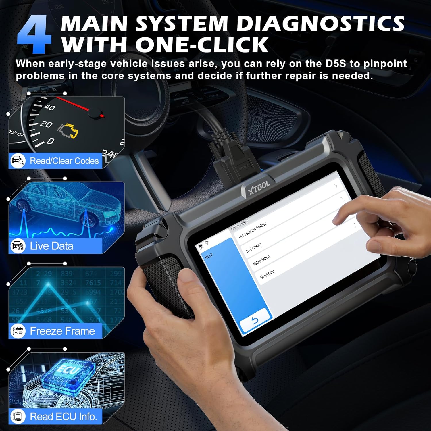XTOOL D5 Lecteur de codes d’erreur et outil de réinitialisation pour voiture, diagnostic moteur/ABS/SRS/transmission avec service du frein de parking électronique (EPB)