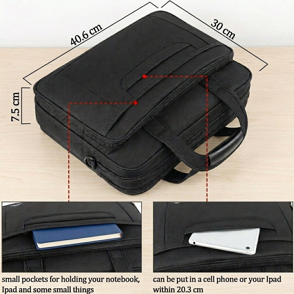 Sacoche pour ordinateur portable 15,6 pouces, porte-documents imperméable pour ordinateur portable pour hommes et femmes, grand sac messager professionnel à bandoulière pour ordinateur, Noir