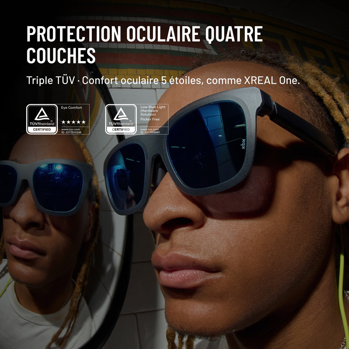 Lunettes AR xbx a01+ de XREAL — 62 g ultra-léger, écran portable grand format 147 ” pour films et jeux, HDR10 lumineux 1600 nits, USB-C DP pour iPhone, iPad, Android, Steam Deck, ROG & PC