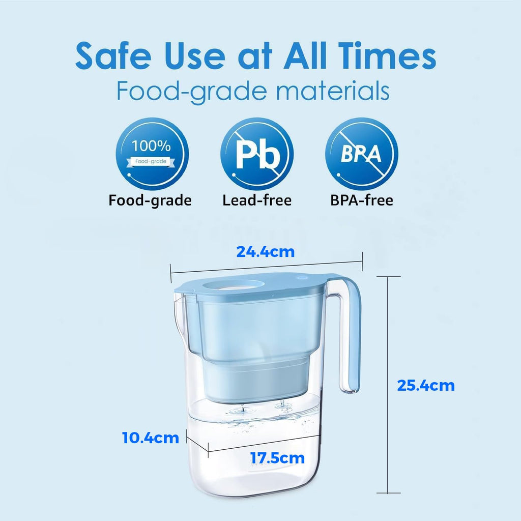 waterdrop Elfin Carafe Filtrante de Réfrigérateur avec 1 Cartouche Filtrante de 90 Jours, Réduit le Fluor, le Chlore et Plus, 2,5 L, Certifié NSF, sans BPA, Bleu