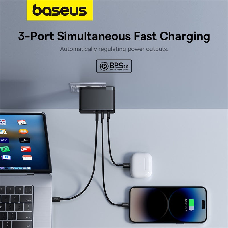 Baseus GaN5 Pro Chargeur rapide numérique 2C+U 160 W EU Noir Avec câble de charge rapide Superior Series Type-C vers Type-C 240 W 48V/5A
