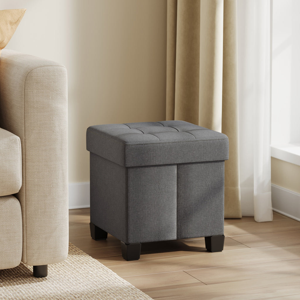 JOYFURNOS Pouf pliable gris ardoise – 38 x 38 x 40 cm, petit repose-pieds et tabouret de rangement, supporte 300 kg – compact pour salon, chambre ou dortoir