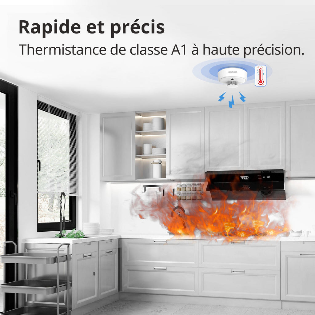 WISUALARM Alarme thermique à pile scellée 10 ans H01 Détecteur de chaleur, Pile scellée 10 ans, Détecteur de chaleur pour cuisine, Mise en silence à distance