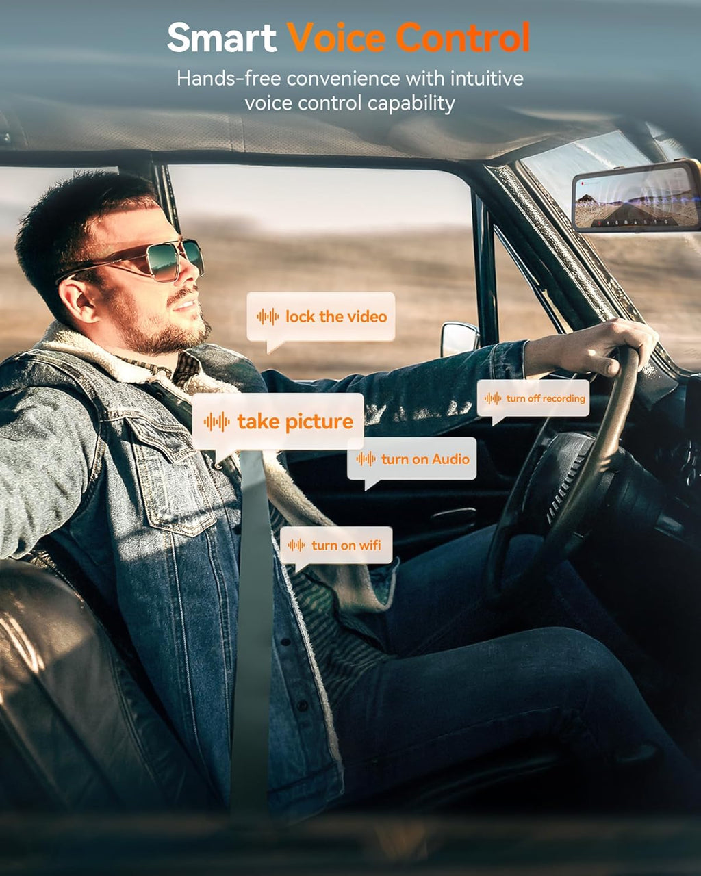 WOLFBOX G900 PRO Dashcam rétroviseur avec capteur 8 MP STARVIS IMX678, caméra rétroviseur 12 pouces avec vision arrière 2,5K et avant 4K, carte SD 128 Go incluse, commande vocale