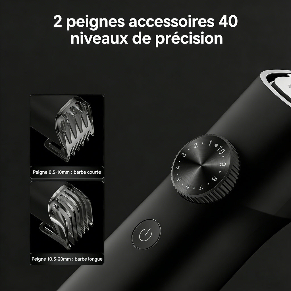 Tondeuse à barbe pour hommes, tondeuse sans fil étanche avec 40 réglages de longueur ajustables, écran LED, rasoir électrique rechargeable par USB pour hommes, kit de toilettage précis pour la barbe, les cheveux du visage et les voyages