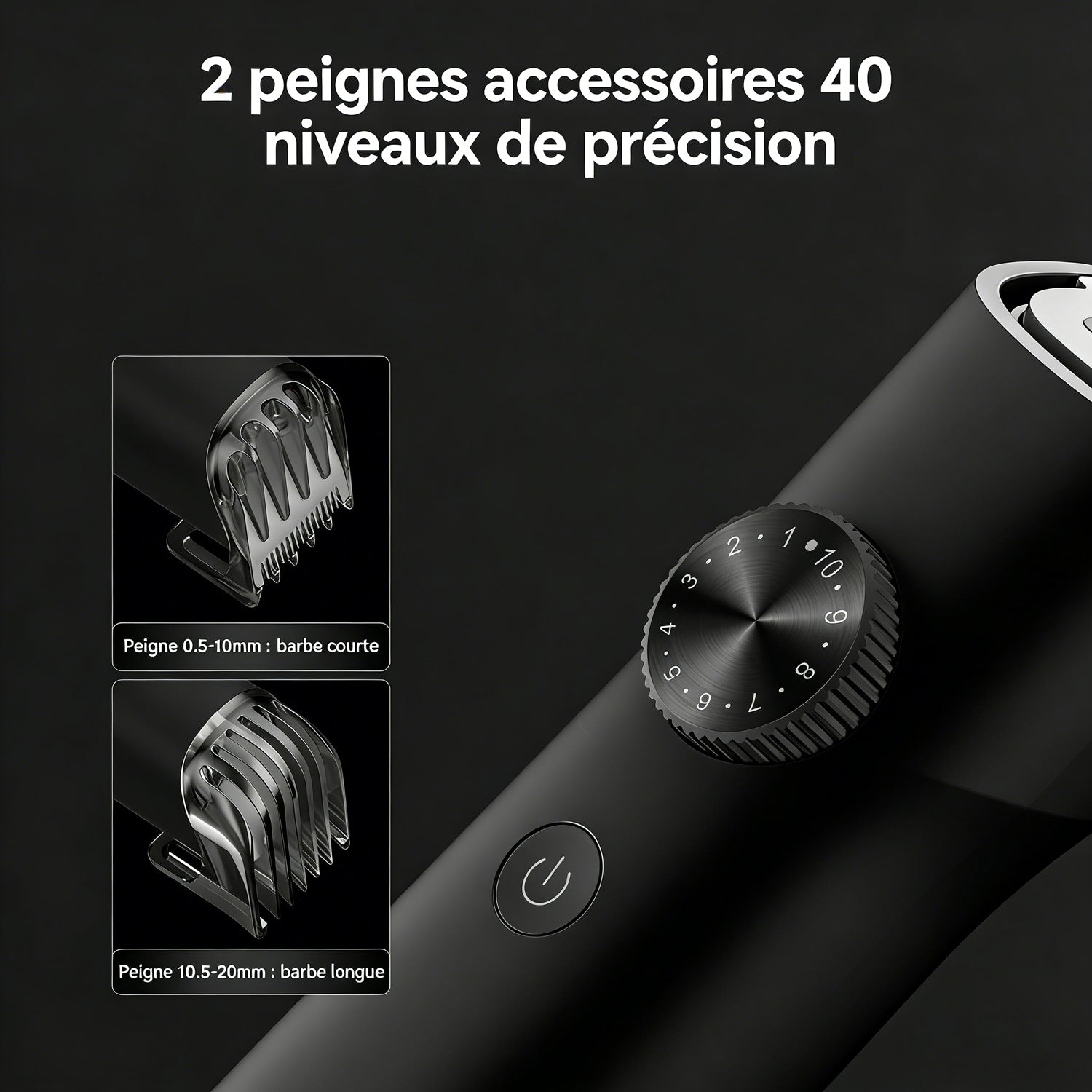 Tondeuse à barbe pour hommes, tondeuse sans fil étanche avec 40 réglages de longueur ajustables, écran LED, rasoir électrique rechargeable par USB pour hommes, kit de toilettage précis pour la barbe, les cheveux du visage et les voyages