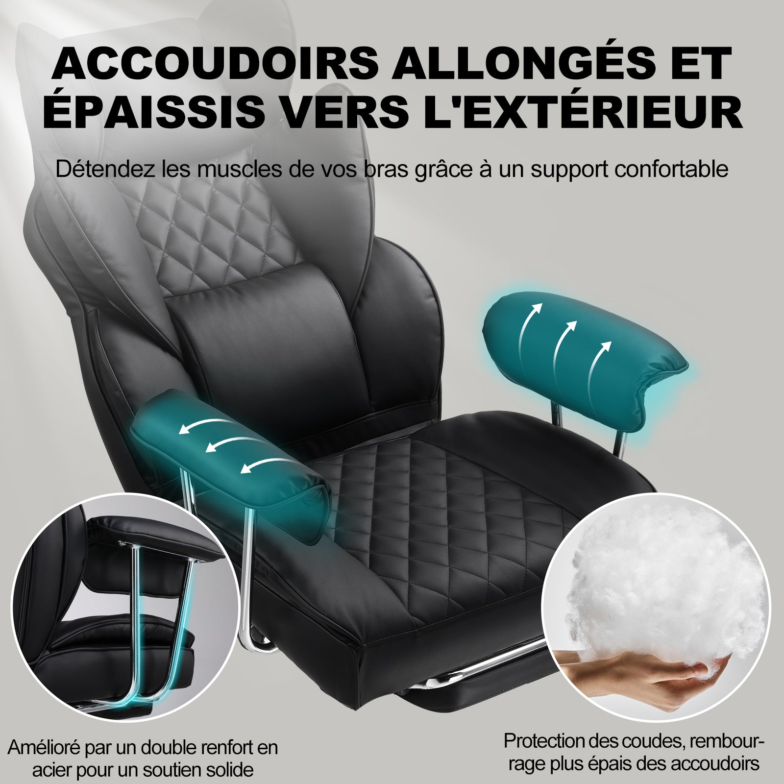 GTPLAYER Chaise Gaming - Fauteuil de Bureau Exécutif avec Repose-Pieds, Ergonomique, Dossier Haut, Support Lombaire, Inclinable, Pivotante, Robustesse Haute, Noir