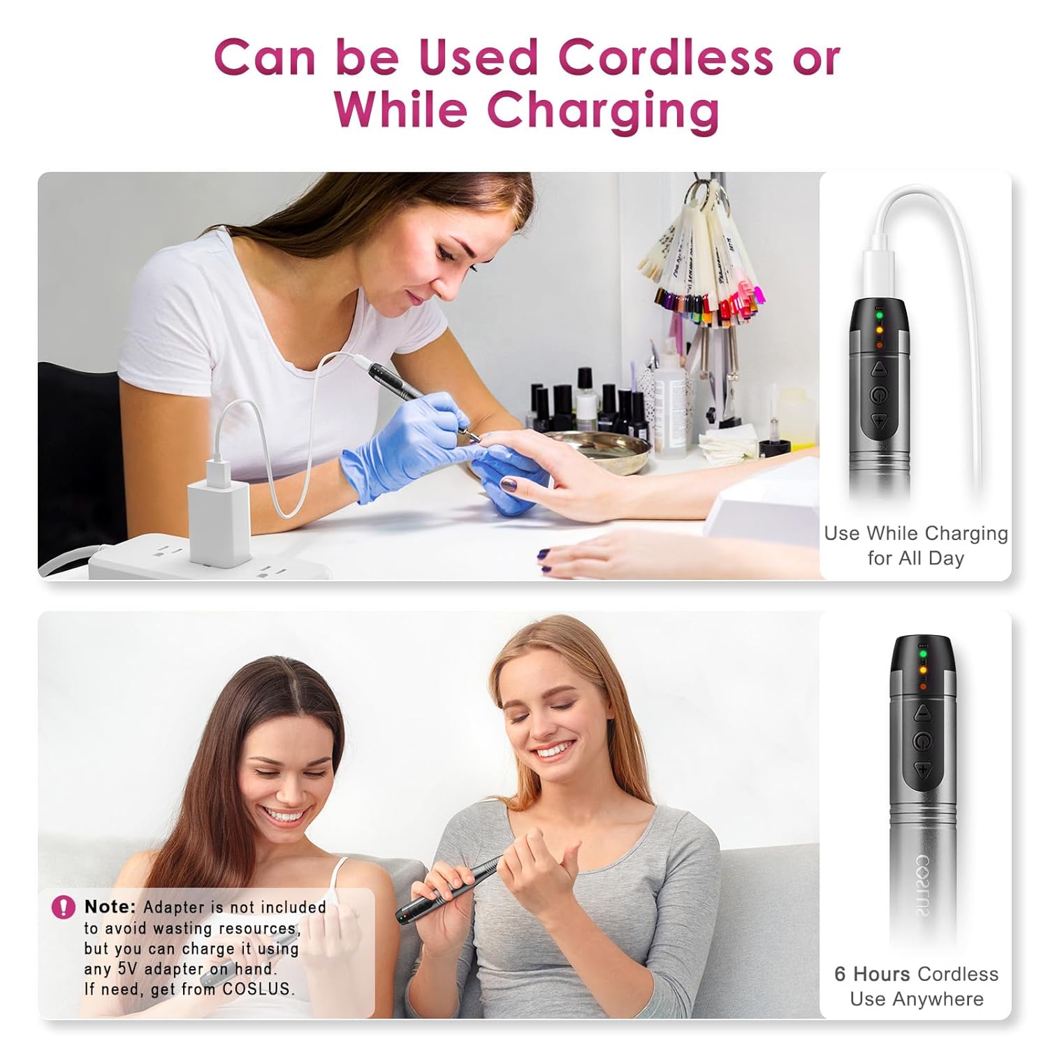 COSLUS Lime électrique sans fil pour ongles Professionnelle pour ongles en acrylique gel poudre trempée Kit de ponceuse à ongles portable pour manucure pédicure avec tout inclus Rechargeable Légère Gris