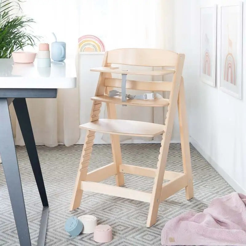 roba Chaise haute pour bébé Sit Up Flex - Chaise haute en bois extensible - Chaise haute réglable avec barre de sécurité - dès 6 mois jusqu'à 70 kg - Naturel