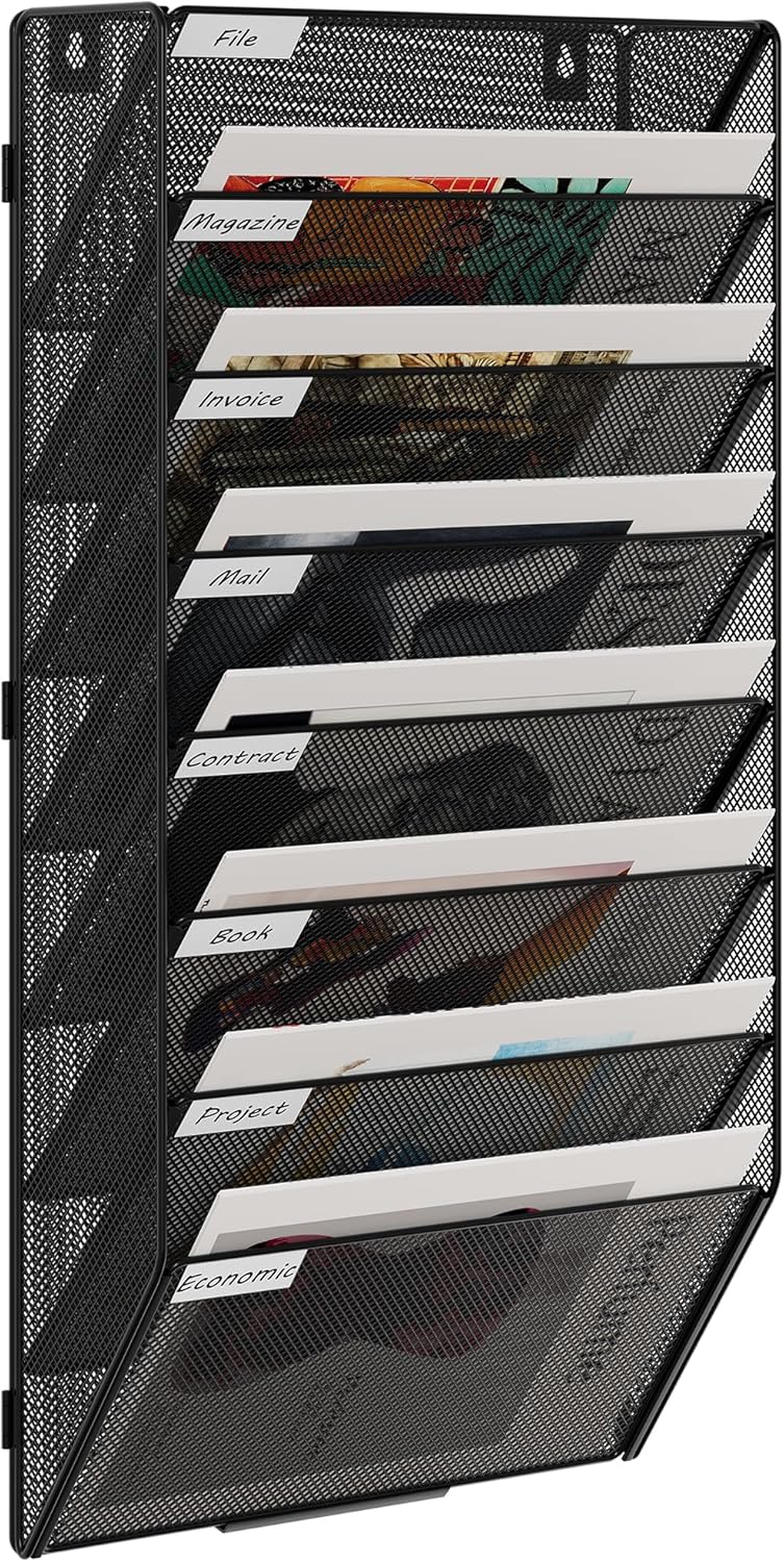 Senhoglb Porte-documents mural assemblé en maille métallique A4 à 8 compartiments, Noir, Promotion du Nouvel An, Meilleures idées cadeaux