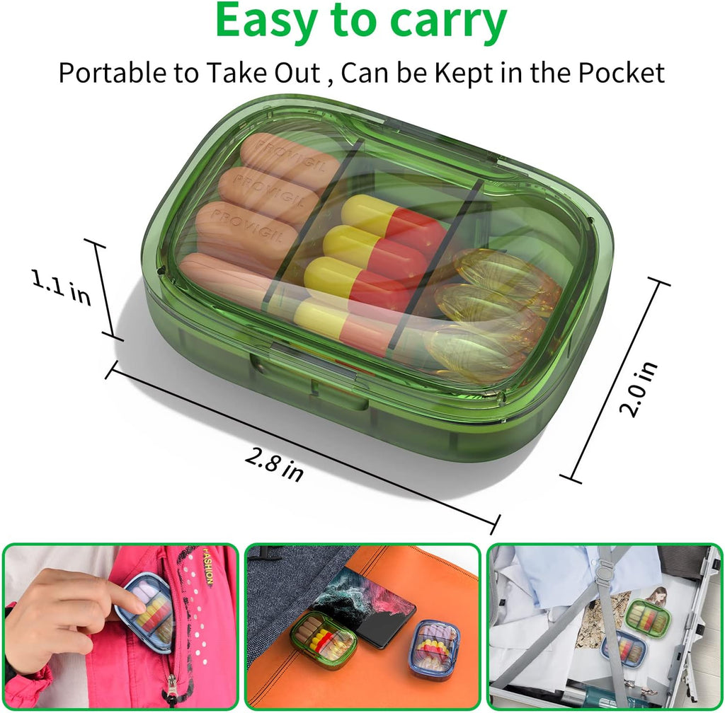 GAONLY Lot de 2 petits piluliers 3 compartiments, étui étanche à l'humidité, organisateur de voyage pour poche et sac à main