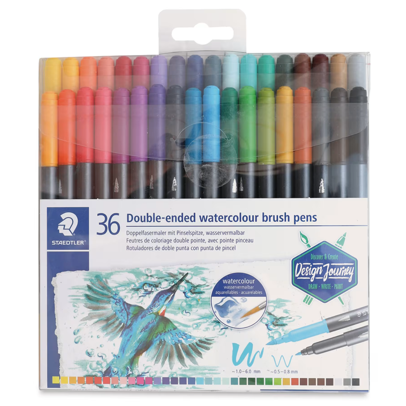 STAEDTLER Stylos-pinceaux aquarelle double embout - Assortis, lot de 36