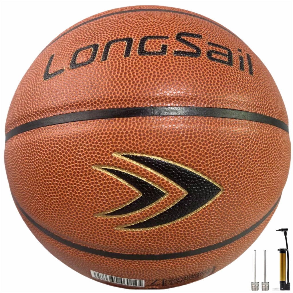 LONGSAIL Ballon de basket de haute qualité en cuir composite et microfibre brun rouge - Taille 7