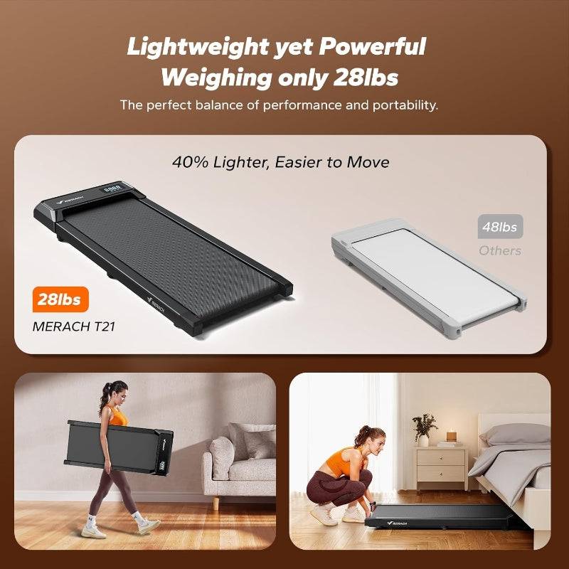 Merach Tapis de marche compact, conception monobloc sans soudure, charge 120 kg, télécommande, appli et écran LED