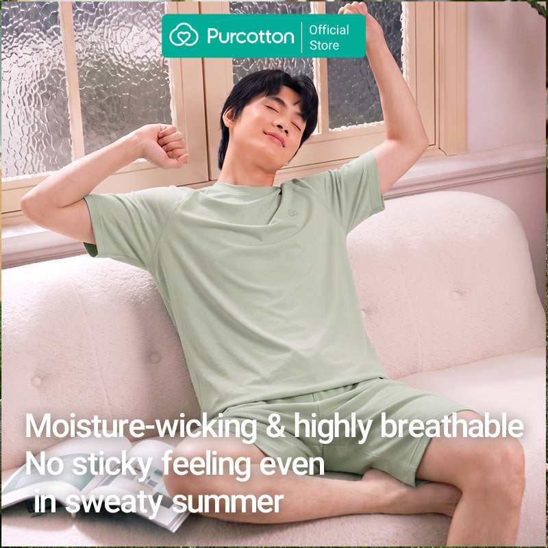 Purcotton Ensemble de shorts de survêtement en tricot antibactérien pour homme - Antibactérien et respirant - Extensible et confortable - Loisirs à la maison - Gris