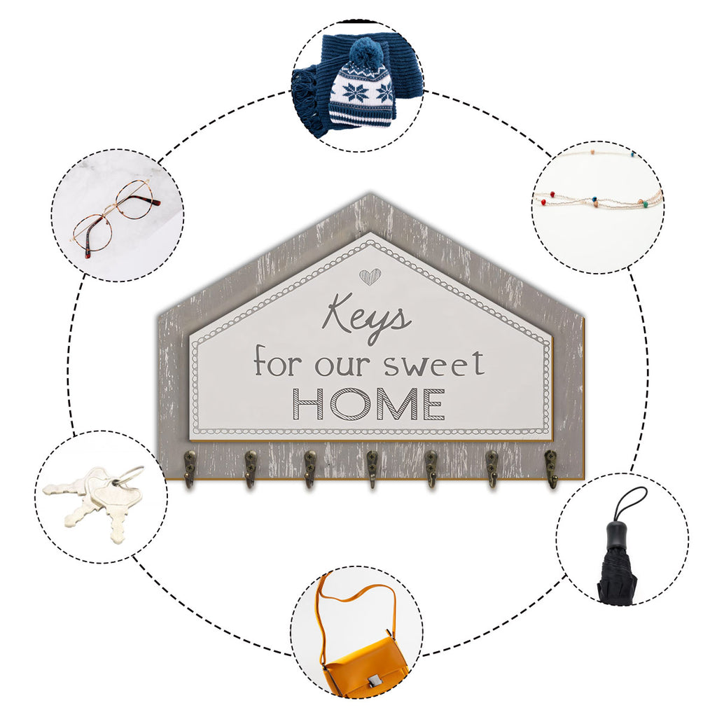 Alphynix 1 porte-clés en forme de maison, organiseur mural « Keys for our sweet HOME » avec détail cœur, rangement d'entrée pour clés et porte-clés