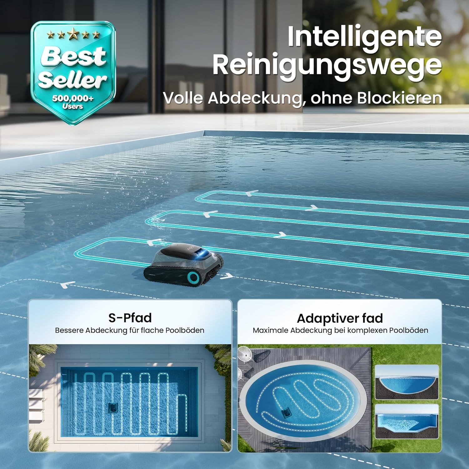Version Aiper Scuba S1 robot nettoyeur de piscine, navigation intelligente, contrôle par application, autonomie de 270 minutes, double filtration, compatible avec les piscines enterrées et sur gazon