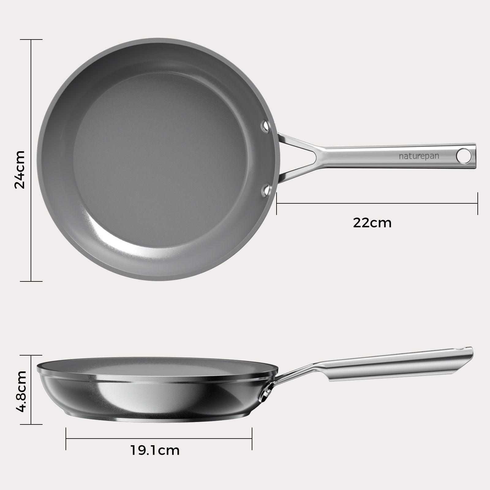 naturepan Poêle Céramique Diamant Titane 20 cm - Revêtement Antiadhésif Sans PTFE/PFOA/PFAS - Poignée Restant Froide - Compatible Induction & Four - Lave-Vaisselle - Blanc Laiteux