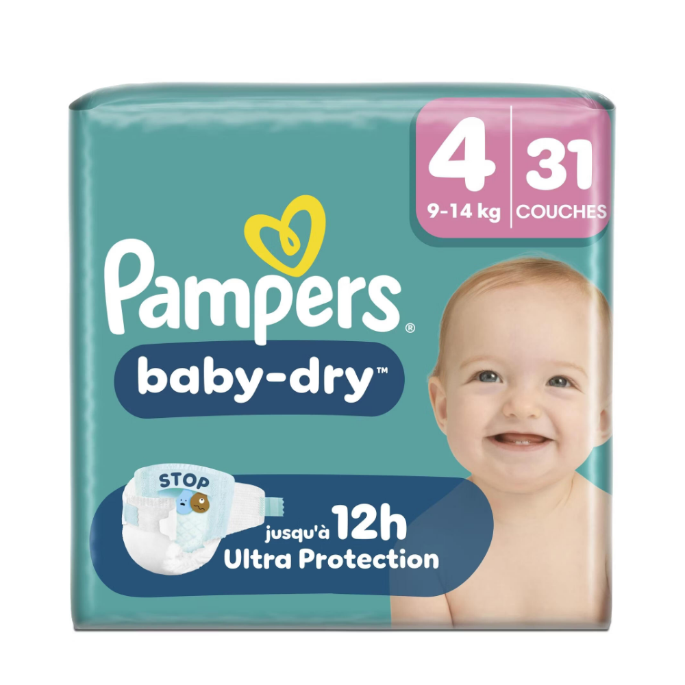 Pampers Couches Baby-Dry taille 4 (9-14 kg) - 31 pièces