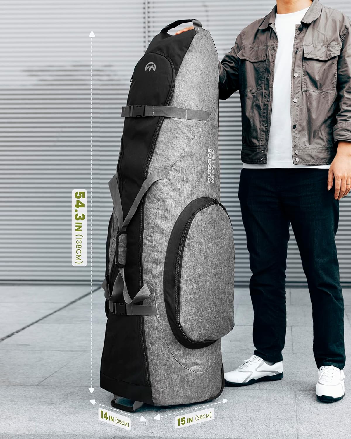 OutdoorMaster Mallette de transport pour clubs de golf à roulettes, renforcée, gris