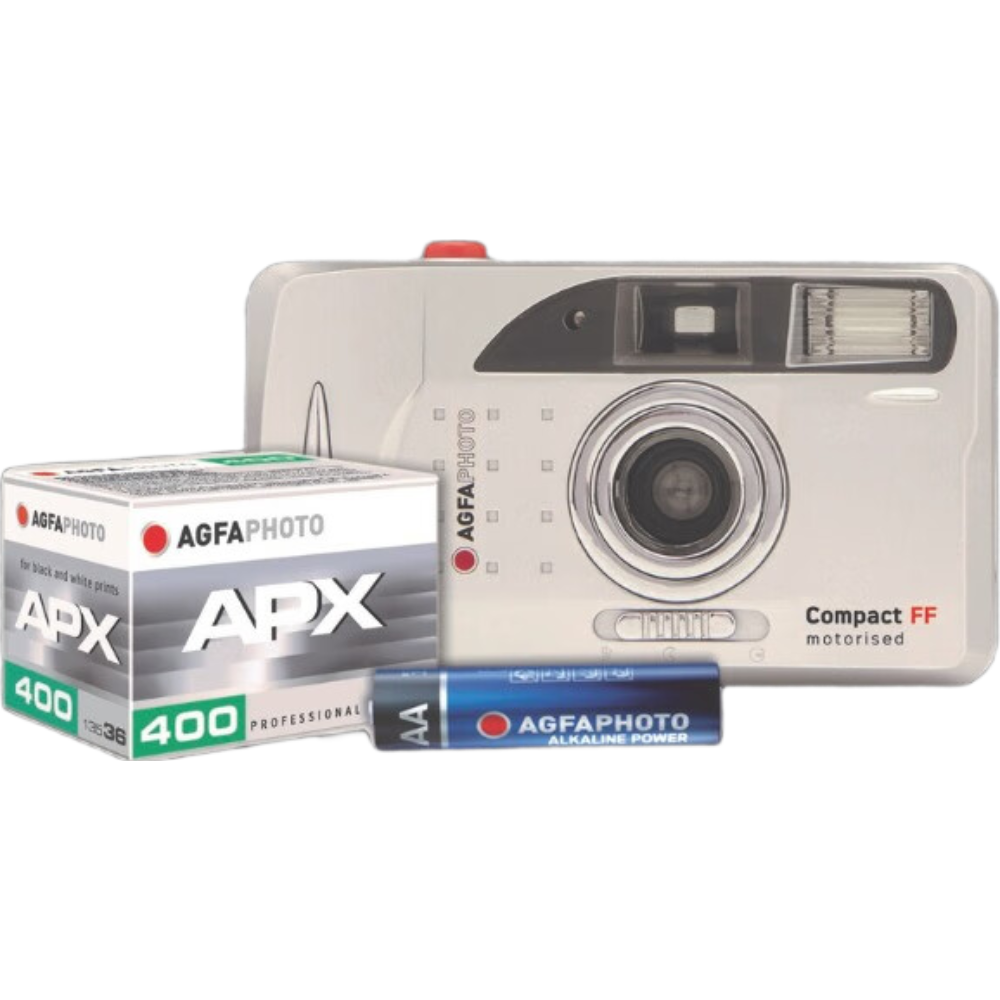 AgfaPhoto Appareil photo argentique motorisé 35 mm avec pellicule noir et blanc et piles