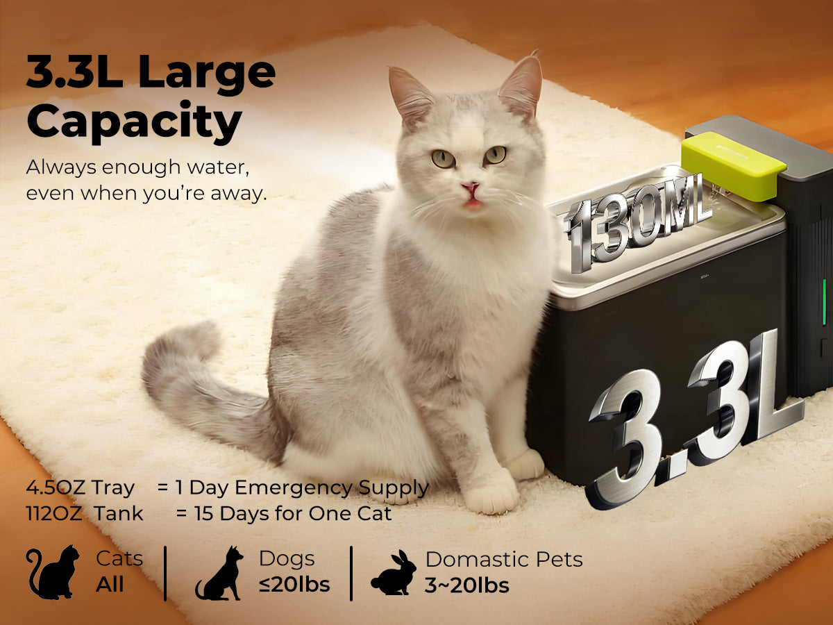 FURBULOUS [Acier Inoxydable 316 & Conception 100% Sécurisée] Fontaine à Eau avec Technologie d'Ultrafiltration - Eau et Électricité Séparées, Ultra-Silencieuse, Sans BPA, 3.3L, Deux Modes pour Chats & Chiens, Noir (Inclus Filtre 45 Jours)