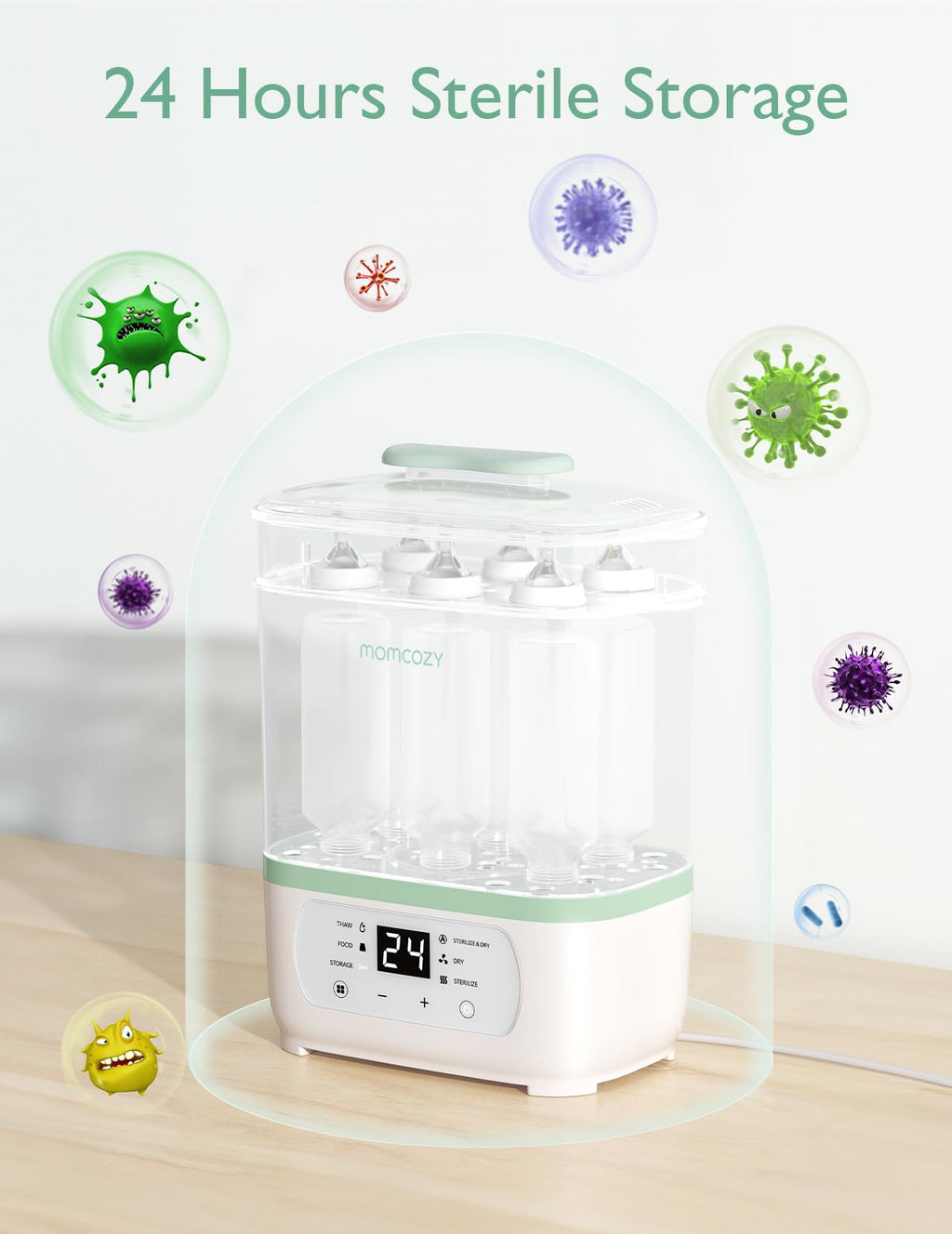 Momcozy Stérilisateur-sécheur électrique à vapeur 8-en-1 pour biberons, Multifonction, Unité unique, Cadeaux pour maman