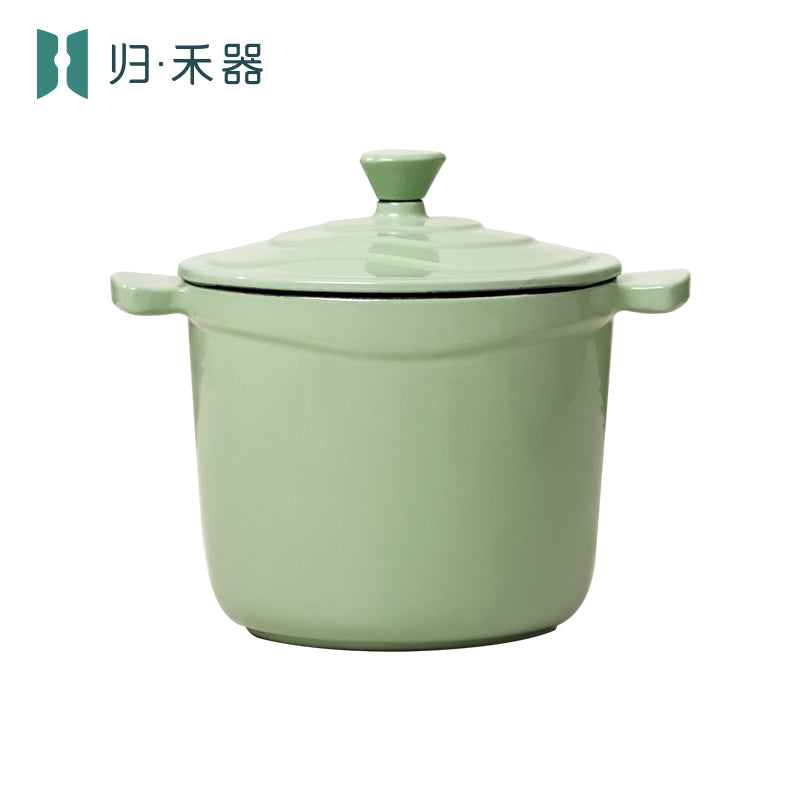 Pot pour aliments pour bébés en fonte émaillée, mini faitout multifonction pour 1 personne pour bouillie et soupe, compatible avec les plaques à induction, hot pot pour 1 personne