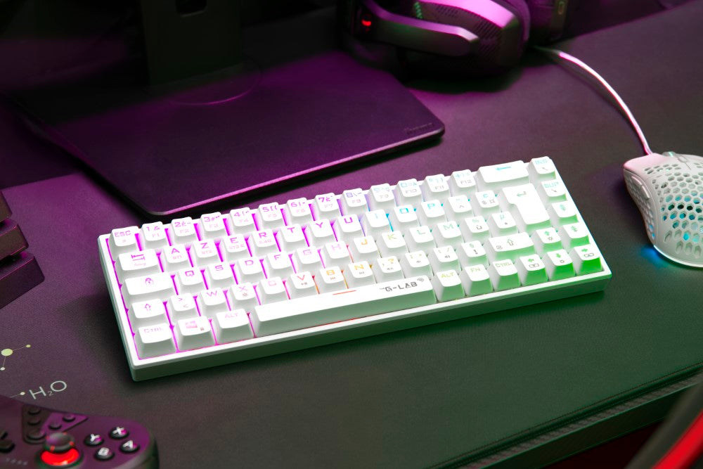 THE G-LAB Keyz Titanium Clavier Gaming Mécanique Switch Rouge Triple Mode RGB 65 % - AZERTY - Blanc