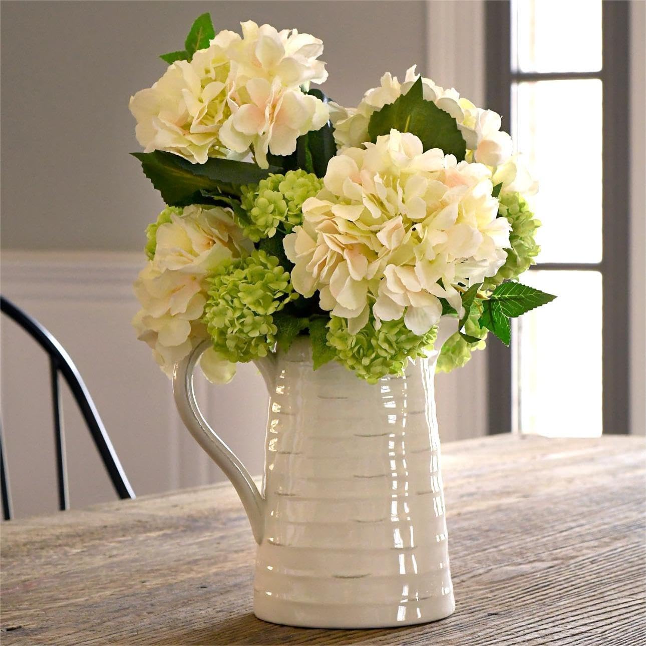 Yuejia 1 pièce fleur d’hortensia artificielle en soie à 7 têtes 13 po/33 cm pour arrangement floral salon chambre mariage, décoration florale artificielle, vert