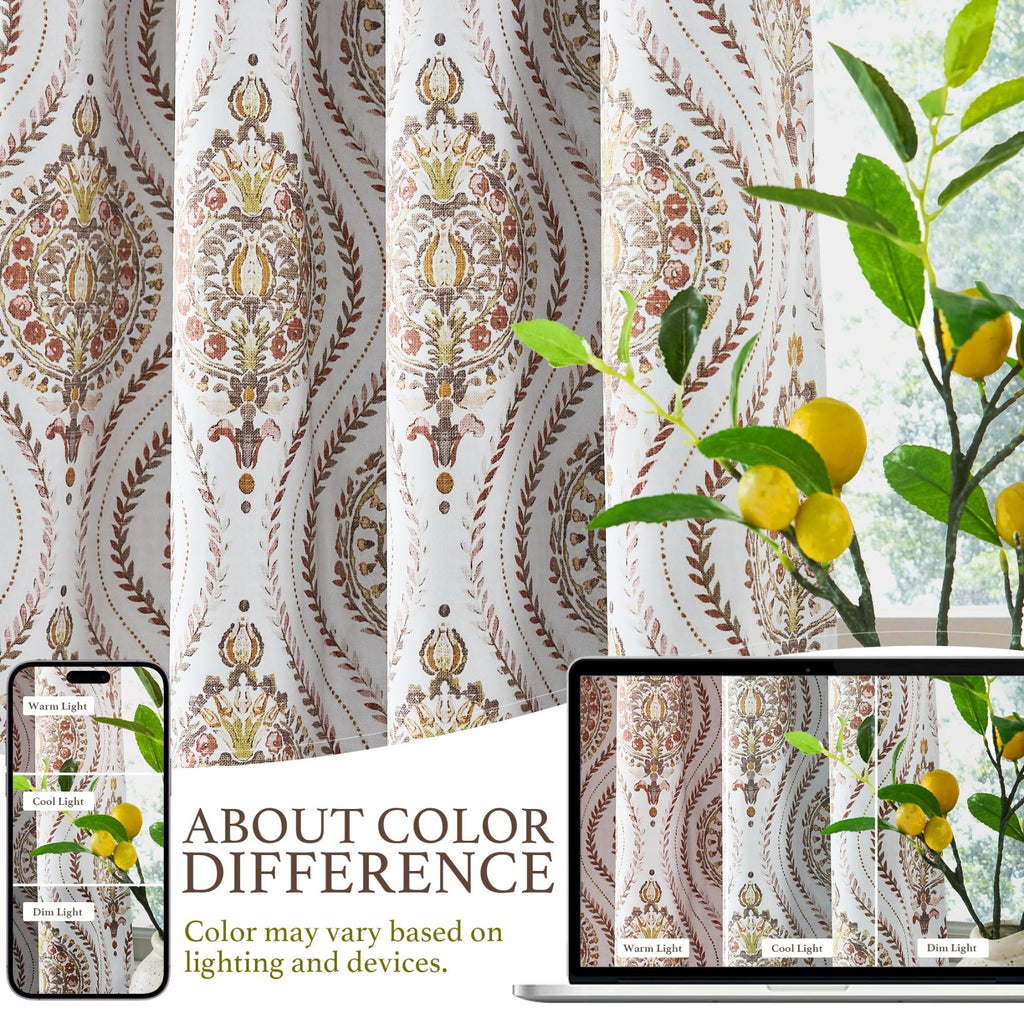 PONY DANCE Rideaux Vintage 100 % Occultants, Imprimé Style Baroque, Rideaux Isolants Thermiques pour Chambre Salon, 2 Panneaux, L 132 x H 245 cm, Terracotta