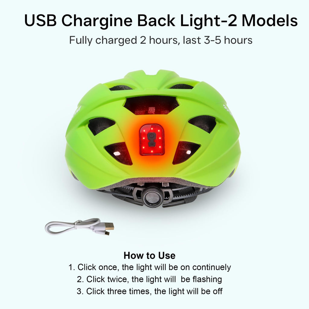 DKONI HS-086 Casque de vélo pour adulte avec lampe intégrée, jaune-vert, Taille L (58-61 cm)