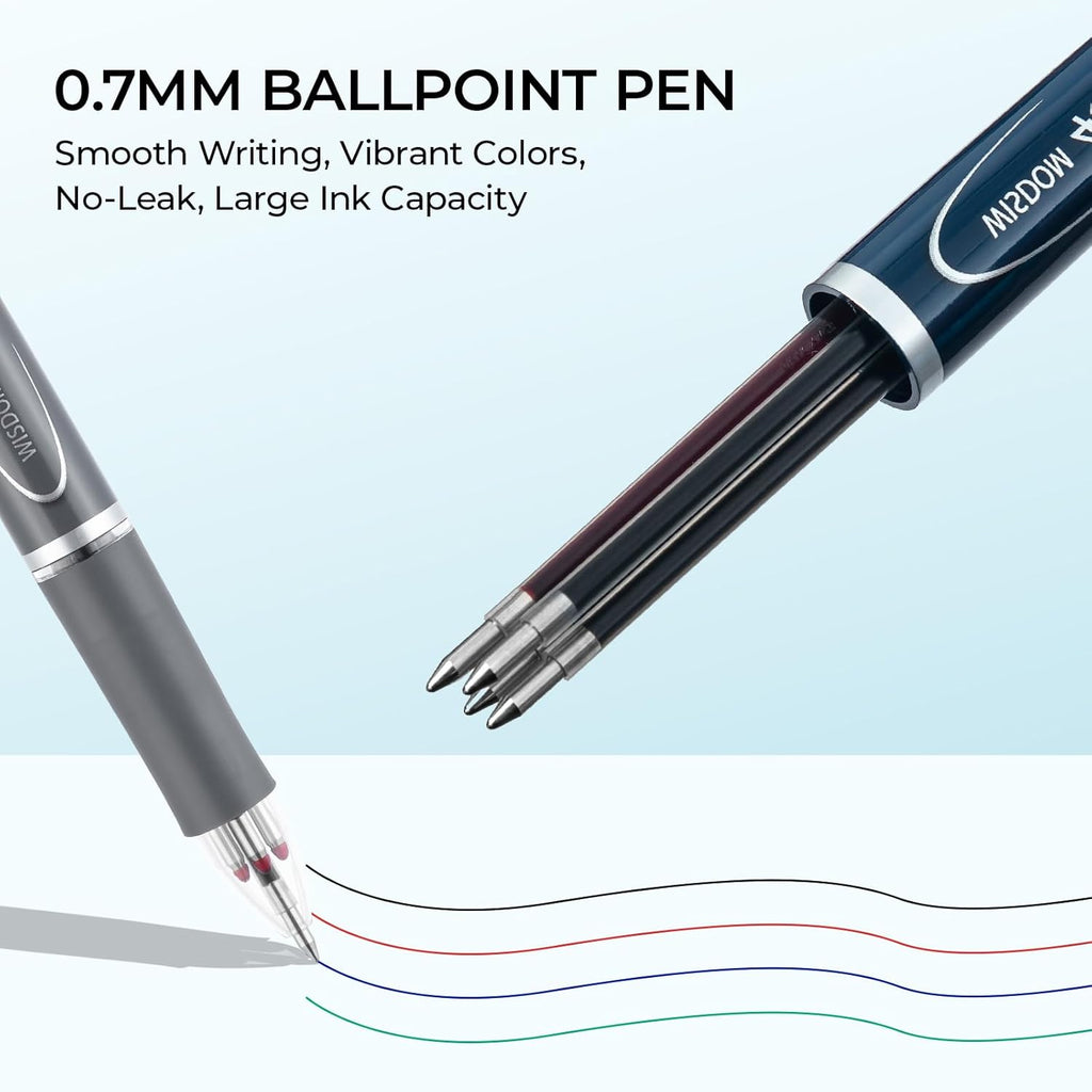 M&G Lot de 3 stylos à bille multicolores rétractables 4 en 1, Pointe fine 0,7 mm, Recharge grande capacité, Zone de préhension antidérapante, Écriture fluide, pour école et bureau