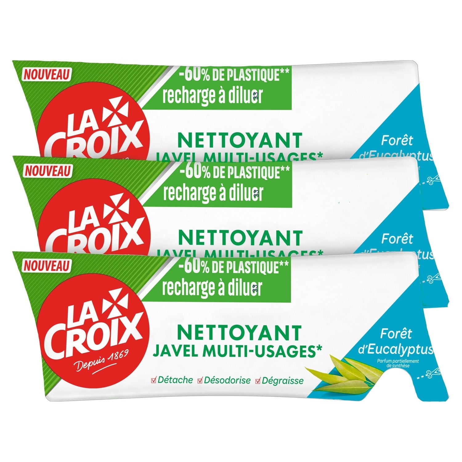LA CROIX Nettoyant multi-usages à la javel recharge à diluer Forêt d'Eucalyptus 3 recharges