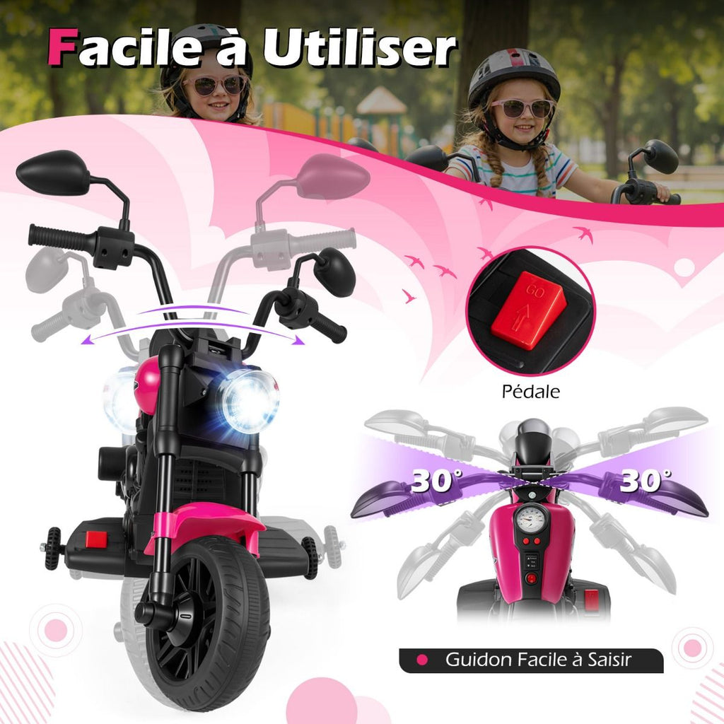Moto électrique 6 V pour enfants, avec batterie rechargeable, moteur puissant, roues amovibles, démarrage à une touche, convient aux enfants de 3 ans et plus - Rose
