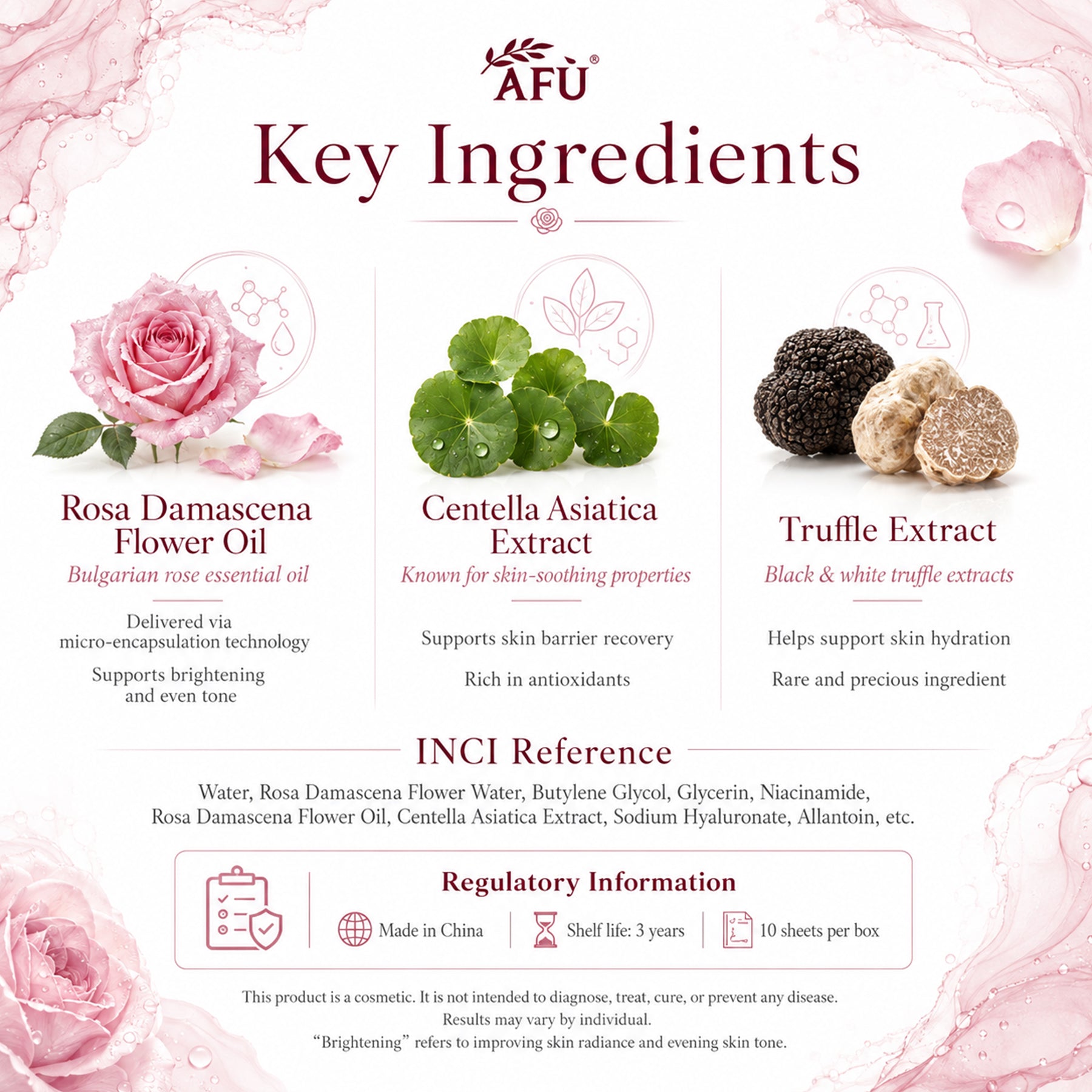 AFU Coffret Cadeau Masque en Tissu à l'Huile Essentielle Hydratant à la Rose
