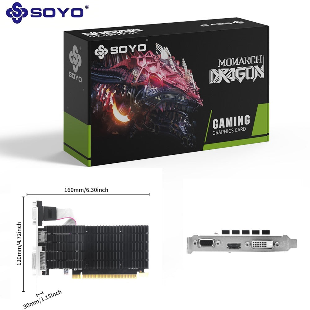 SOYO Gaming GeForce GT 710 2 Go DDR3 64 bits, prend en charge DirectX 12 OpenGL 4.6, profil bas, NVIDIA, carte graphique dédiée pour bureau et divertissement, carte à emplacement LP