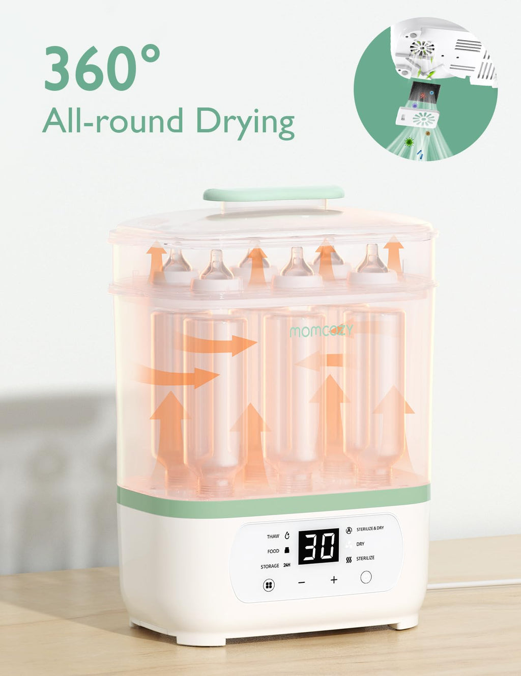Momcozy Stérilisateur-sécheur électrique à vapeur 8-en-1 pour biberons, Multifonction, Unité unique, Cadeaux pour maman
